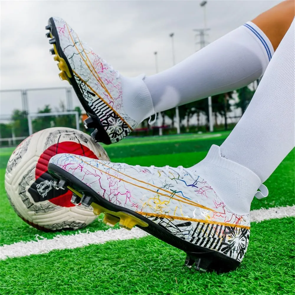 Boys Football Boots High Top Youths Spikes FG Shoes Baseball Ankle-Cuff Athletic Professional Firm Ground Non-Slipping Kids Soccer Cleats