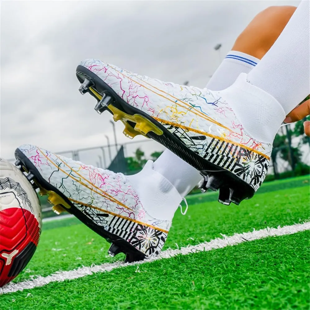 Boys Football Boots High Top Youths Spikes FG Shoes Baseball Ankle-Cuff Athletic Professional Firm Ground Non-Slipping Kids Soccer Cleats