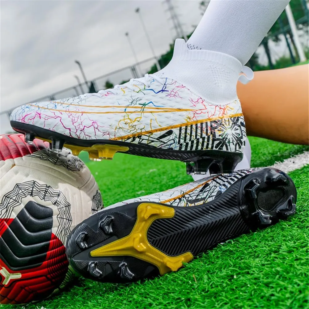 Boys Football Boots High Top Youths Spikes FG Shoes Baseball Ankle-Cuff Athletic Professional Firm Ground Non-Slipping Kids Soccer Cleats