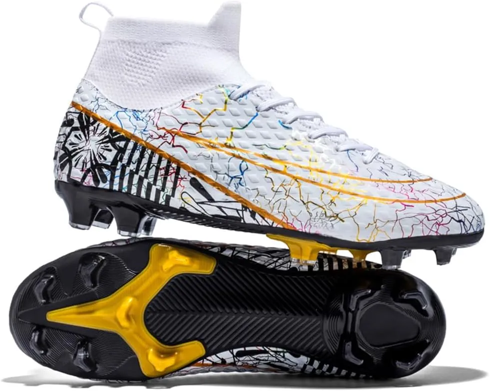 Boys Football Boots High Top Youths Spikes FG Shoes Baseball Ankle-Cuff Athletic Professional Firm Ground Non-Slipping Kids Soccer Cleats