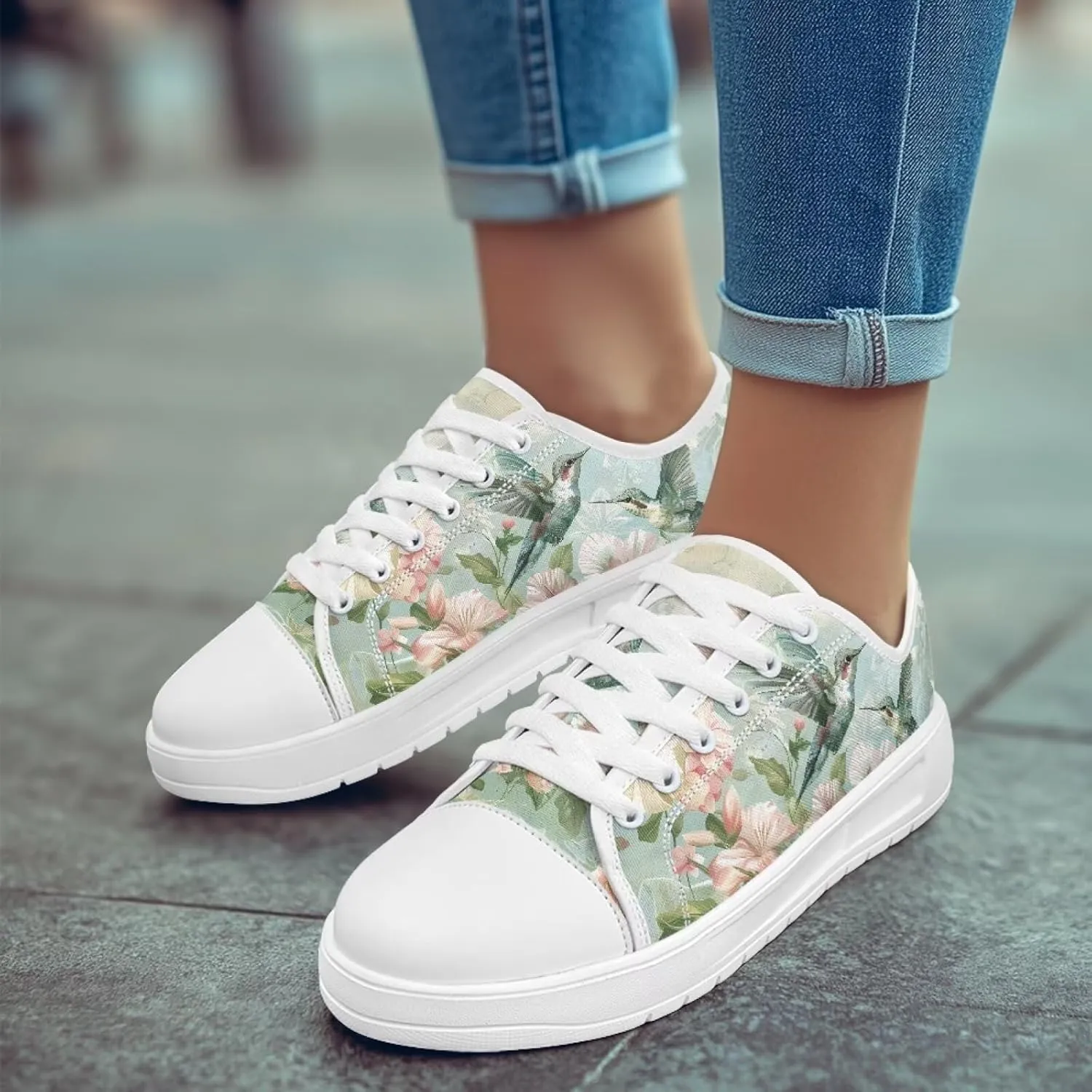 Canvas Sneaker for Women Lace Up Lightweight Casual Shoes Slip On Footwear for Jogging Picnic