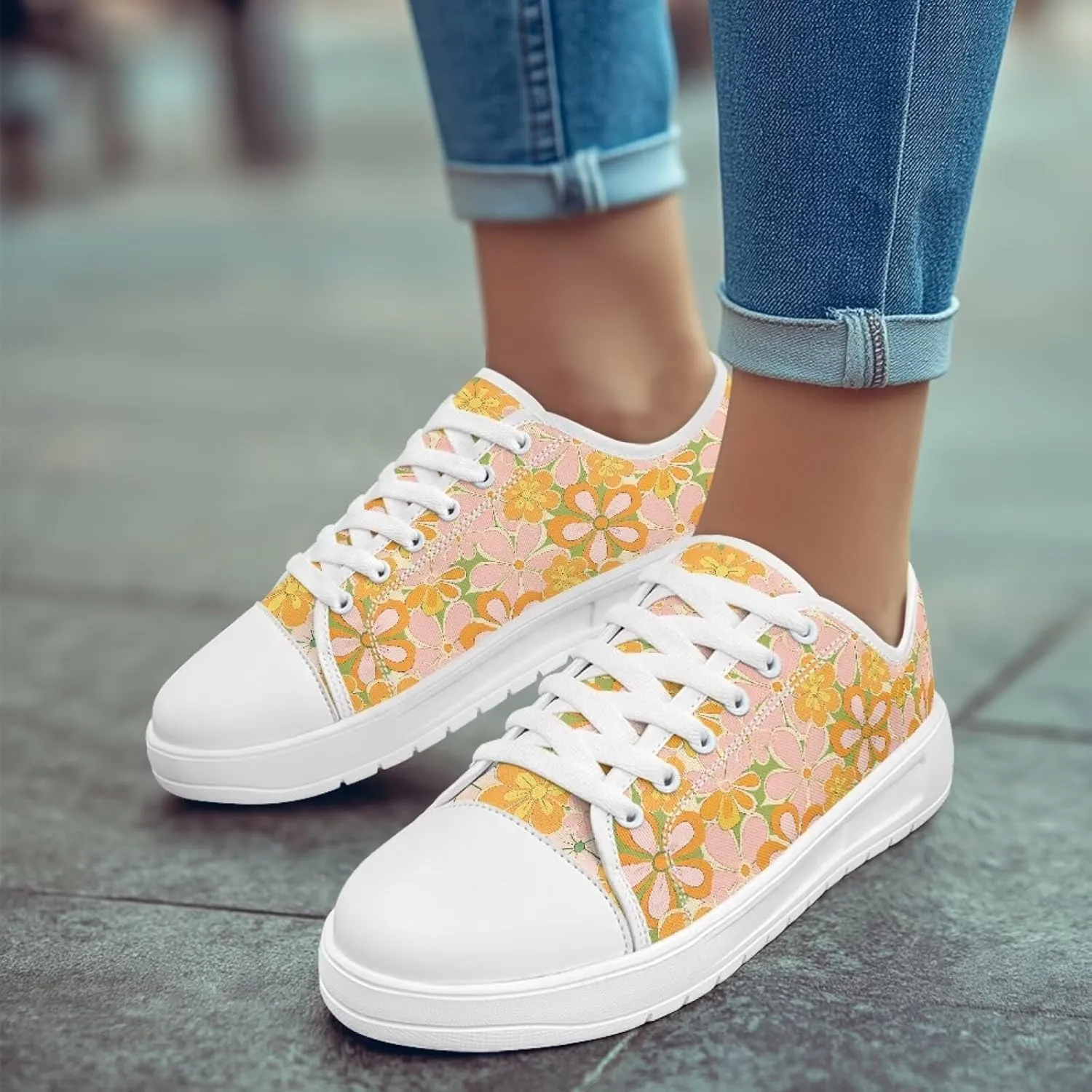 Canvas Sneaker for Women Lace Up Lightweight Casual Shoes Slip On Footwear for Jogging Picnic
