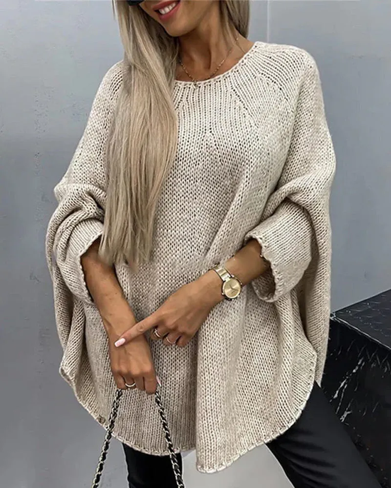 Elegant knitted cape sweater for women