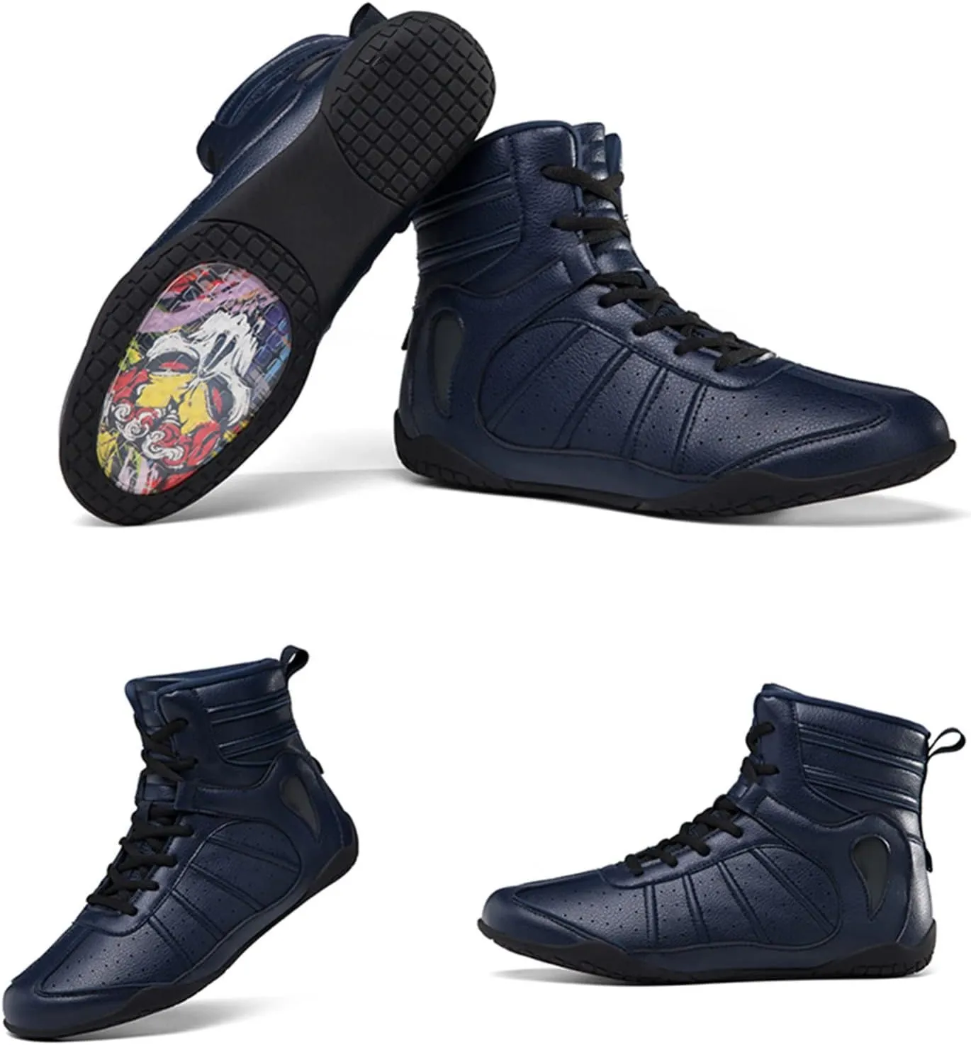 EMDPBD Boxing Shoes Men's Youth Boxing Boots, Lightweight High Top Kick Boxing Shoes Fighting Sports Master Training Mesh Shoes,Blue-6.5