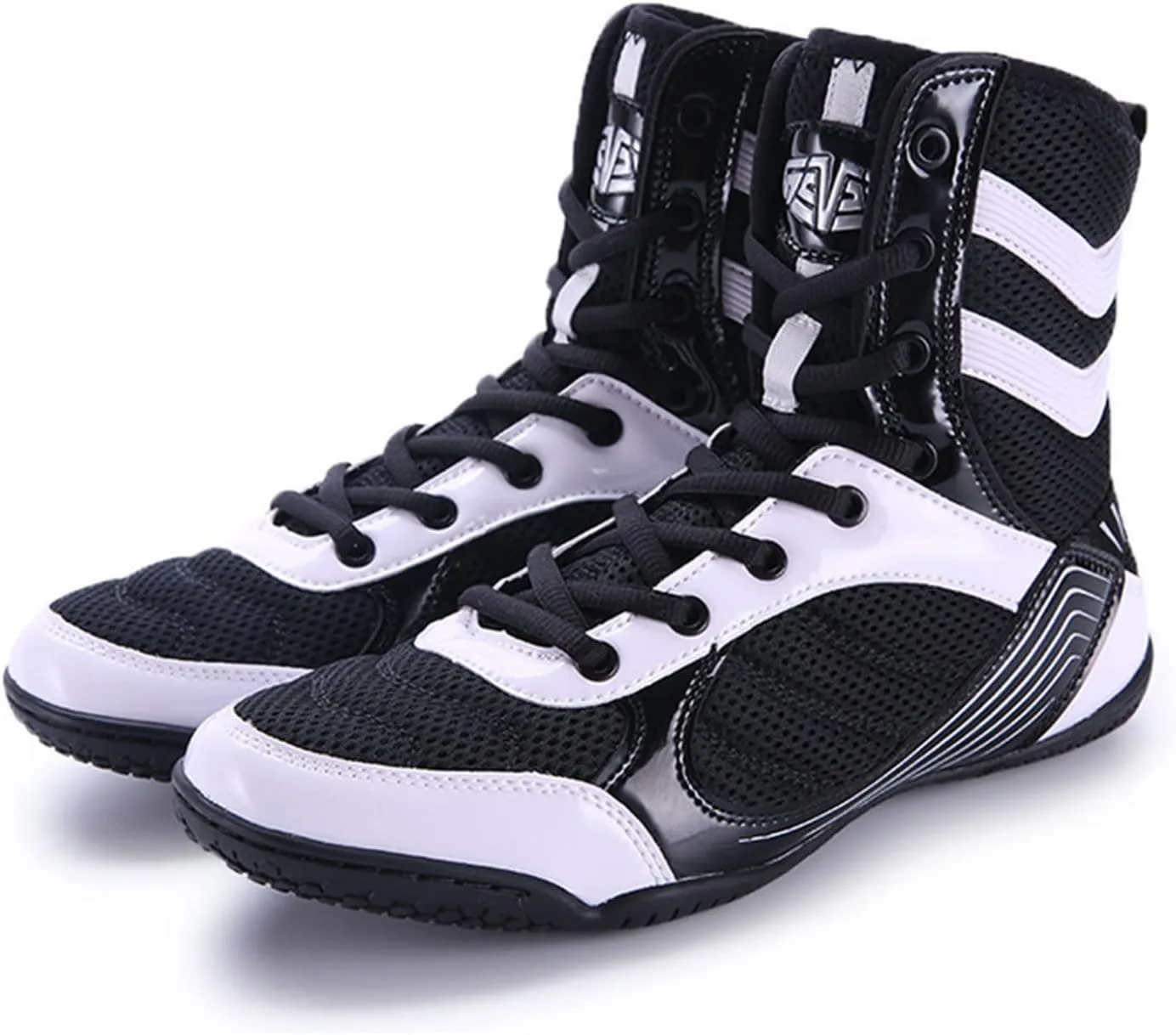 EMDPBD High Top Boxing Shoes, Men's Boxing Shoes Boxing Boots, Non-Slip Rubber Sole Combat Training Shoes,Black-white-10