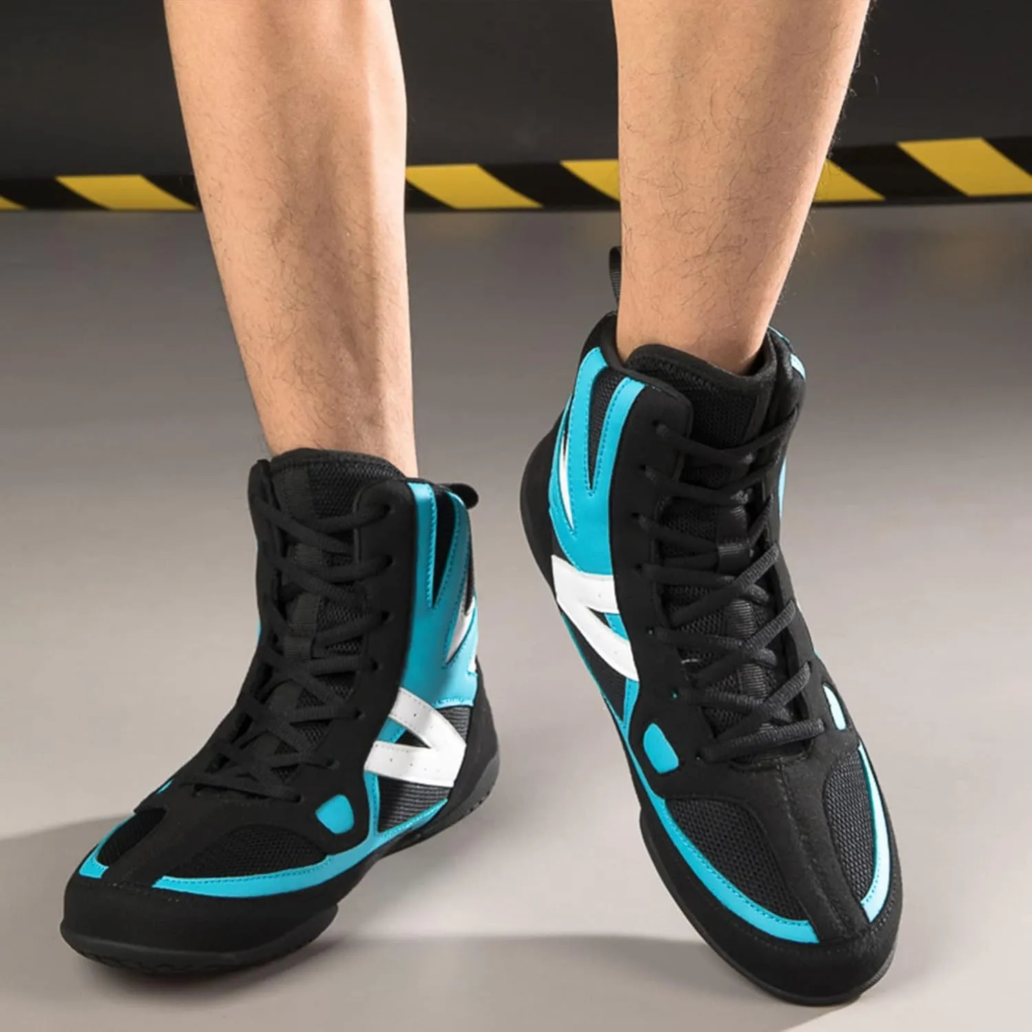 EMDPBD High Top Mens Boxing Shoes Non-Slip Breathable Wrestling Training Shoes, Professional Sparring Boxers Trainers Shoes,Light-blue-11