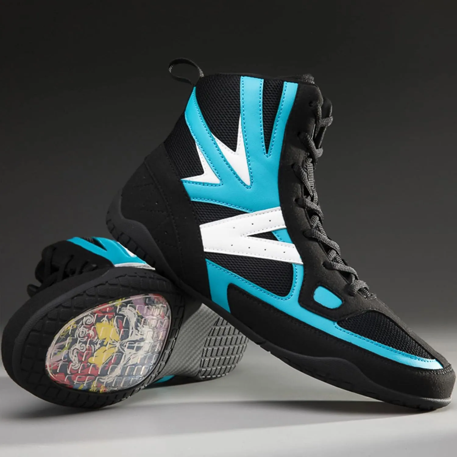 EMDPBD High Top Mens Boxing Shoes Non-Slip Breathable Wrestling Training Shoes, Professional Sparring Boxers Trainers Shoes,Light-blue-11