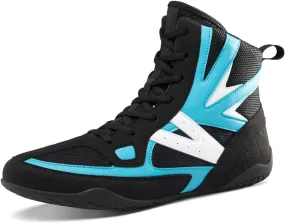 EMDPBD High Top Mens Boxing Shoes Non-Slip Breathable Wrestling Training Shoes, Professional Sparring Boxers Trainers Shoes,Light-blue-11