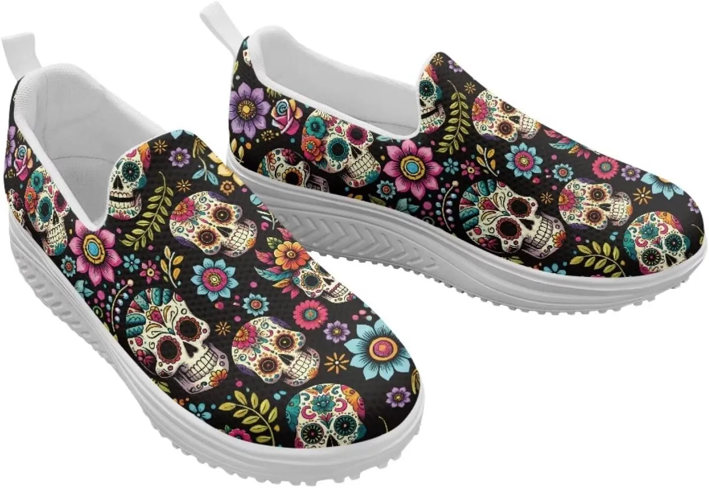 Jeiento Womens Platform Sneakers Lightweight Comfort Athletic Shoes Skull Pattern Walking Jogging Tennis Footwear