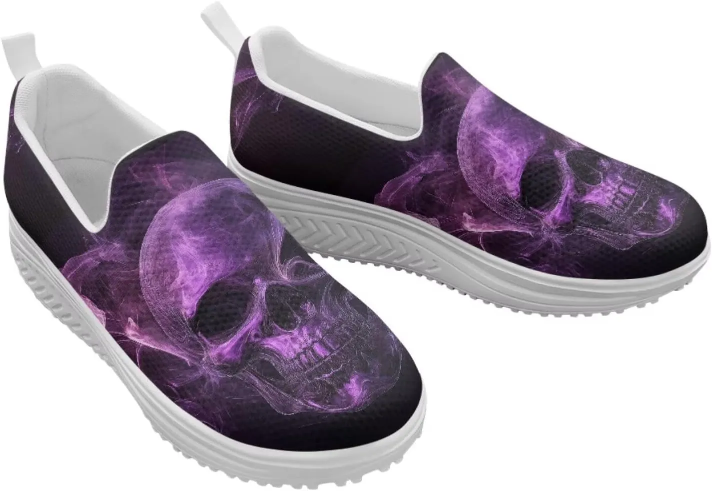 Jeiento Womens Platform Sneakers Lightweight Comfort Athletic Shoes Skull Pattern Walking Jogging Tennis Footwear