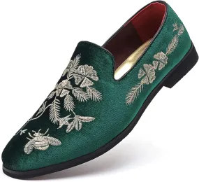 LCQL Men's Luxury Velvet Embroidery Loafers Slip On Flat Boats for Prom Party Wedding Office Outdoor Indoor Shoes Size 7-14
