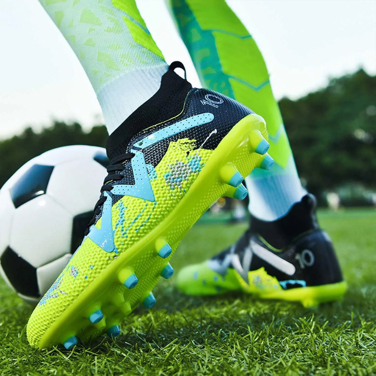 MEBAMY Kids Soccer Cleats Spikes Indoor: Comfortable High Ankle AG Youth Football Cleats Training Sneaker