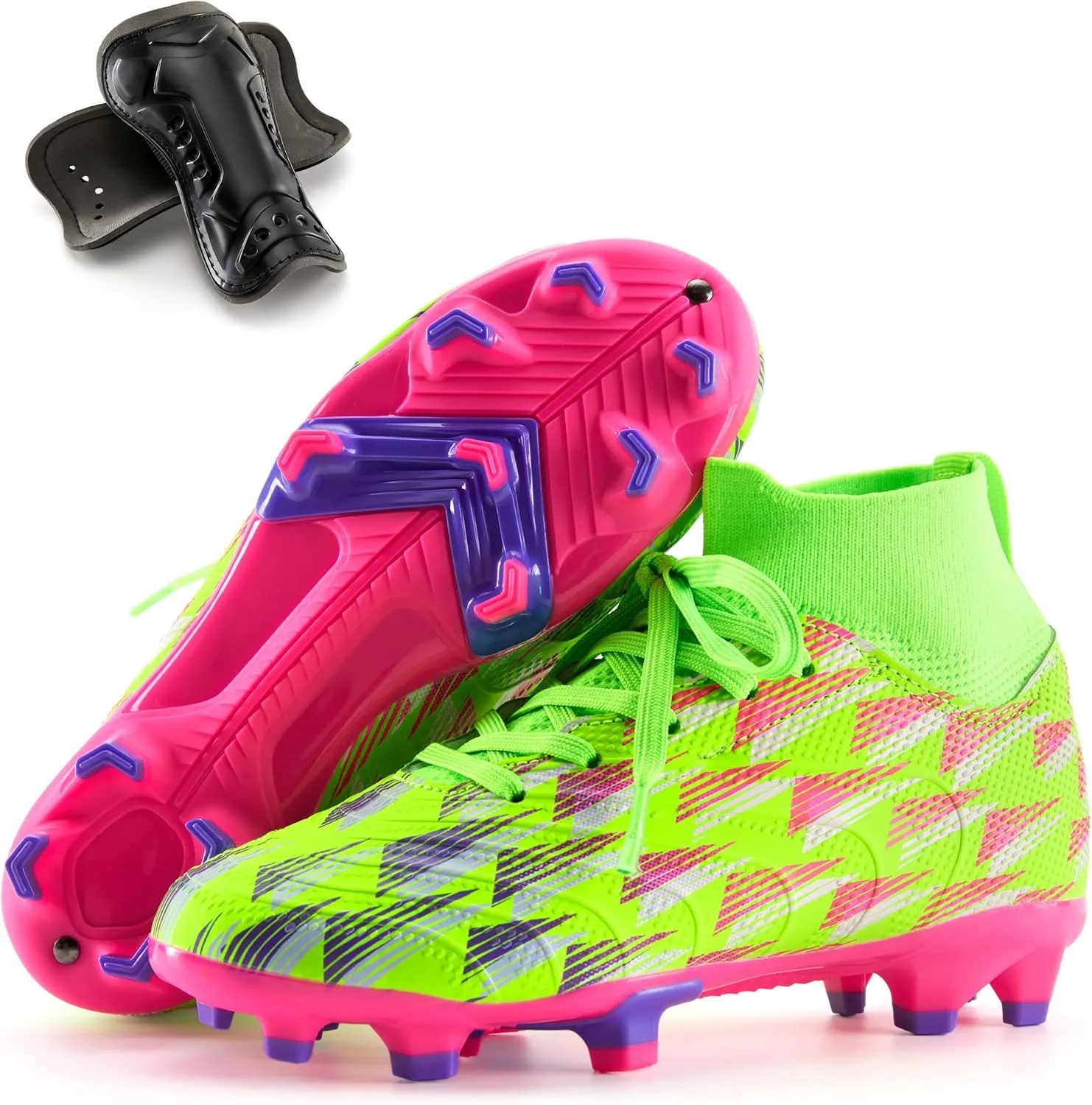 PATPAT Kids Soccer Cleats  High Top Outdoor Firm Ground and Turf Football Training Shoes for Little Big Boys and Girls, Sizes 10-6