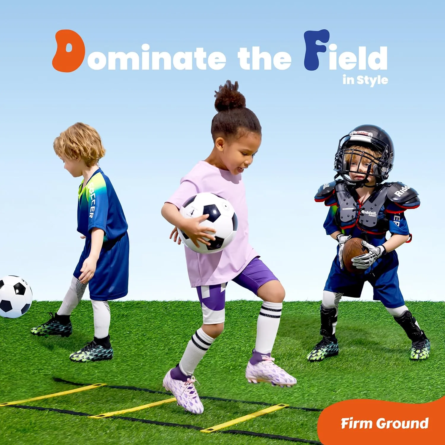 PATPAT Kids Soccer Cleats  High Top Outdoor Firm Ground and Turf Football Training Shoes for Little Big Boys and Girls, Sizes 10-6