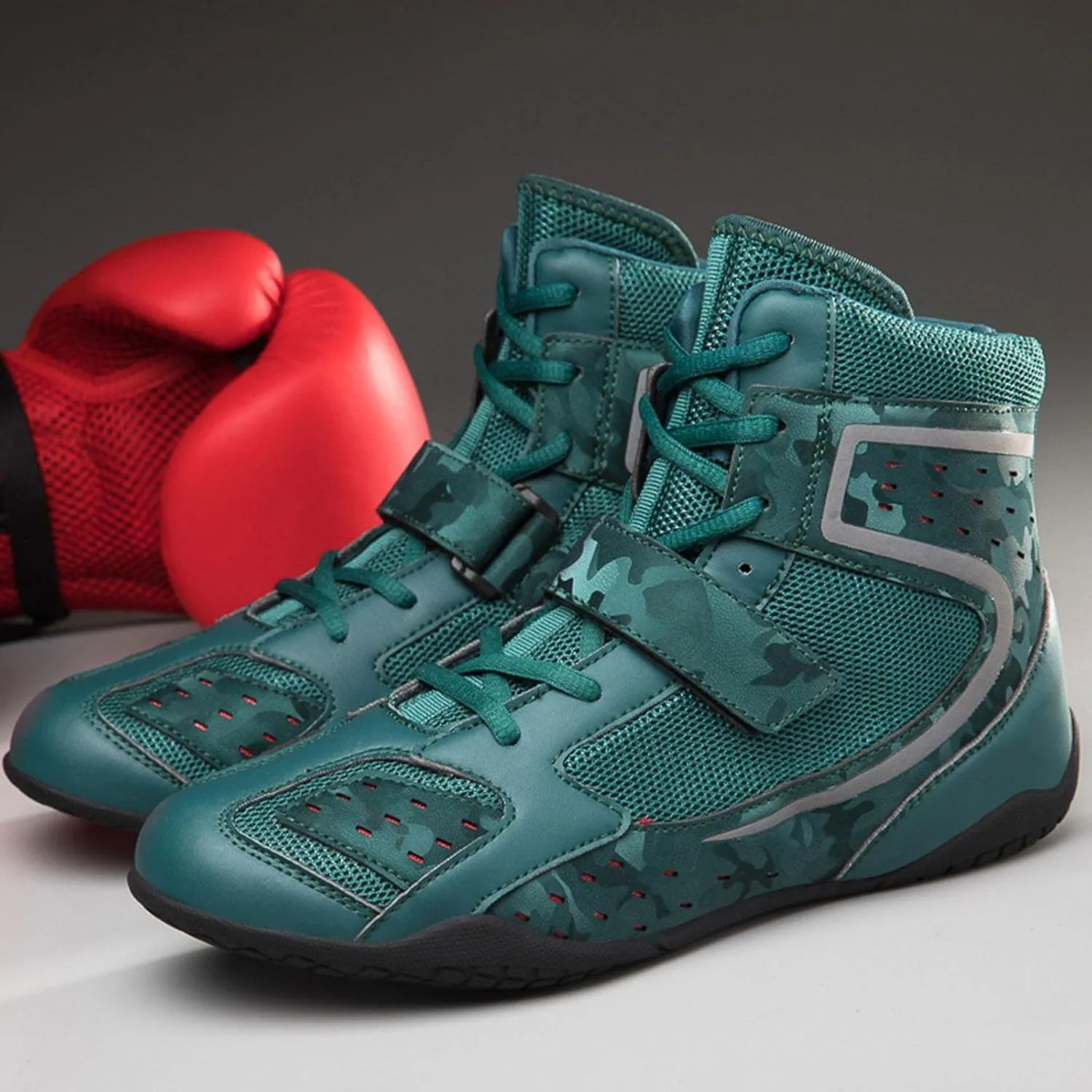 TECDOTO High Top Boxing Shoes Men's Wrestling Lightweight Boxing Shoes for Adult Sparring Trainers Shoes,Green-43EU