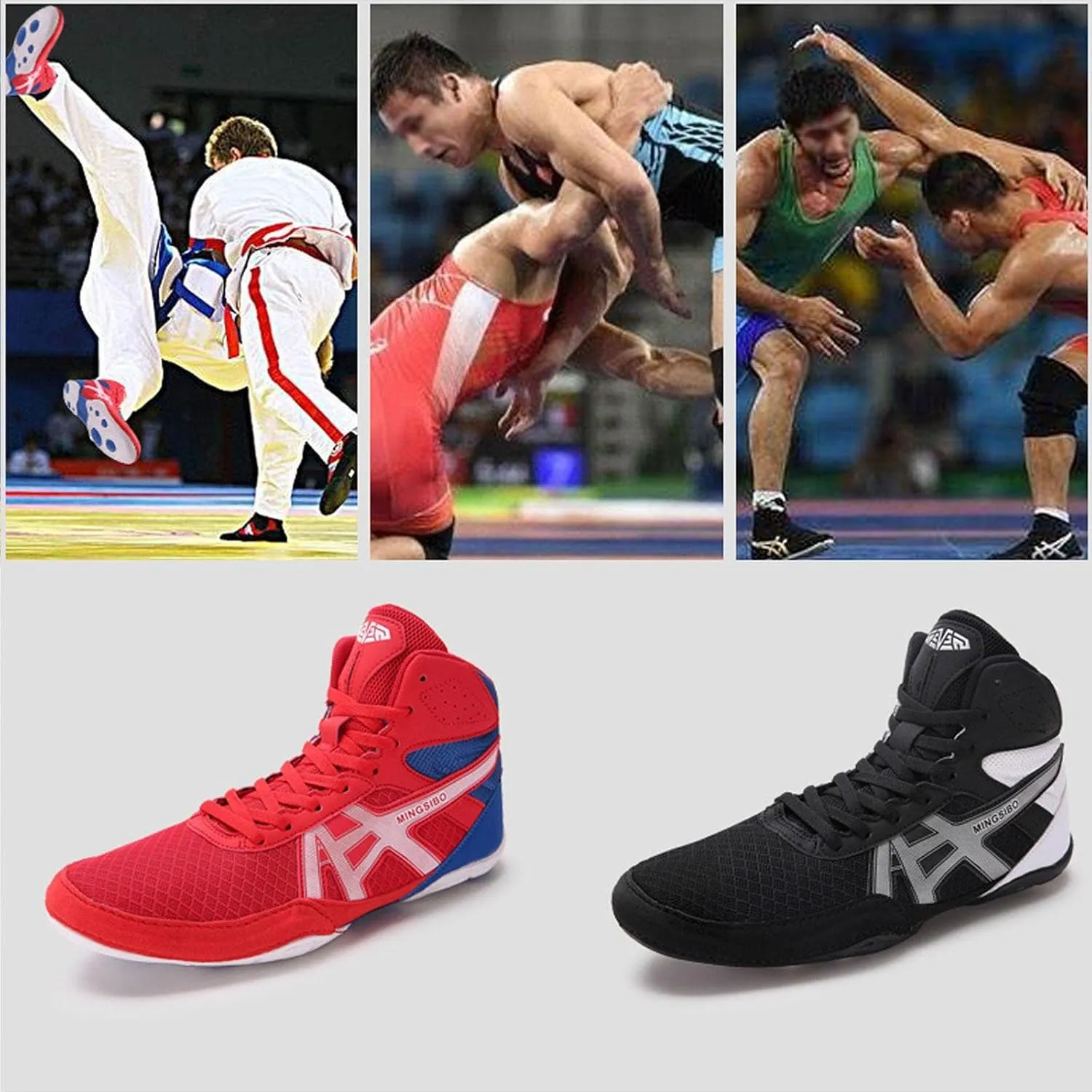 TECDOTO Men's Boxing Shoes Professional Boxer Trainer Shoes, Rubber Sole Breathable Wrestling Shoes Lightweight Bodybuilding Weightlifting MMA Shoes,Red-9