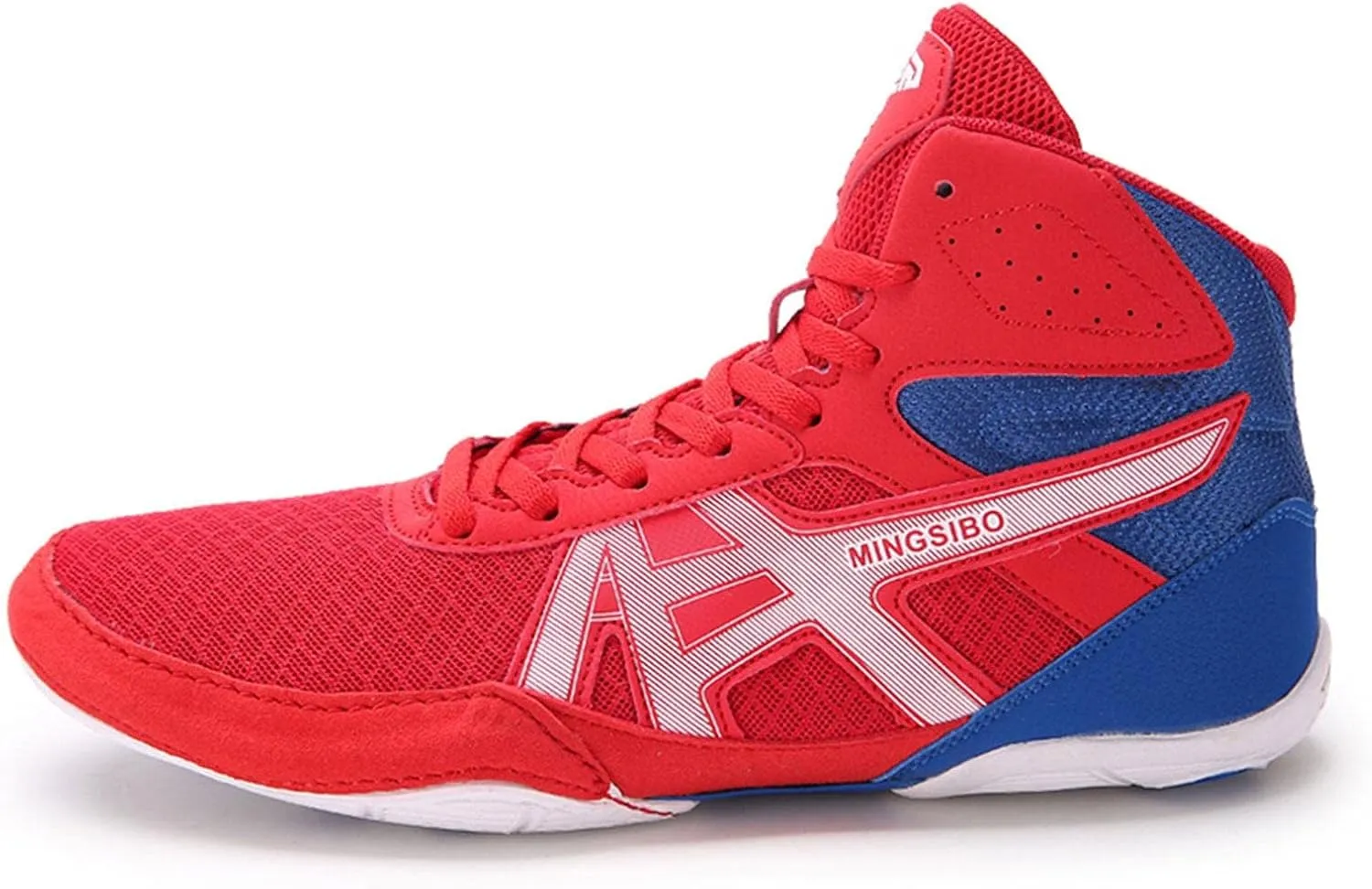 TECDOTO Men's Boxing Shoes Professional Boxer Trainer Shoes, Rubber Sole Breathable Wrestling Shoes Lightweight Bodybuilding Weightlifting MMA Shoes,Red-9
