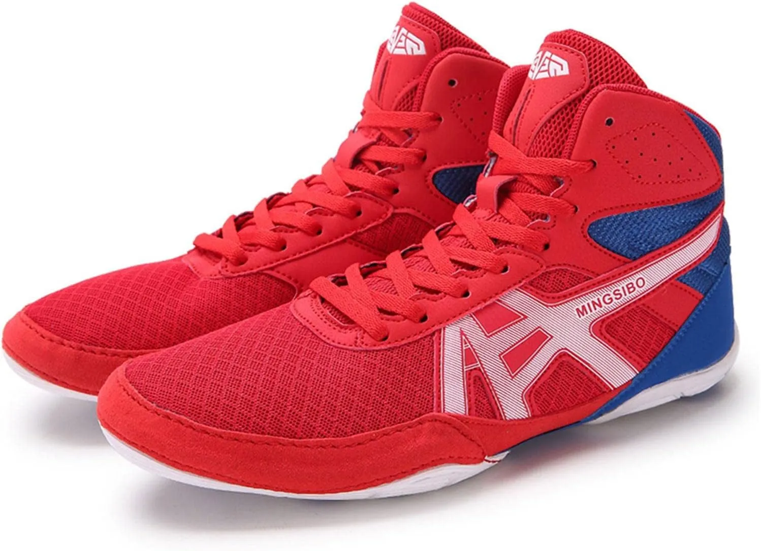 TECDOTO Men's Boxing Shoes Professional Boxer Trainer Shoes, Rubber Sole Breathable Wrestling Shoes Lightweight Bodybuilding Weightlifting MMA Shoes,Red-9
