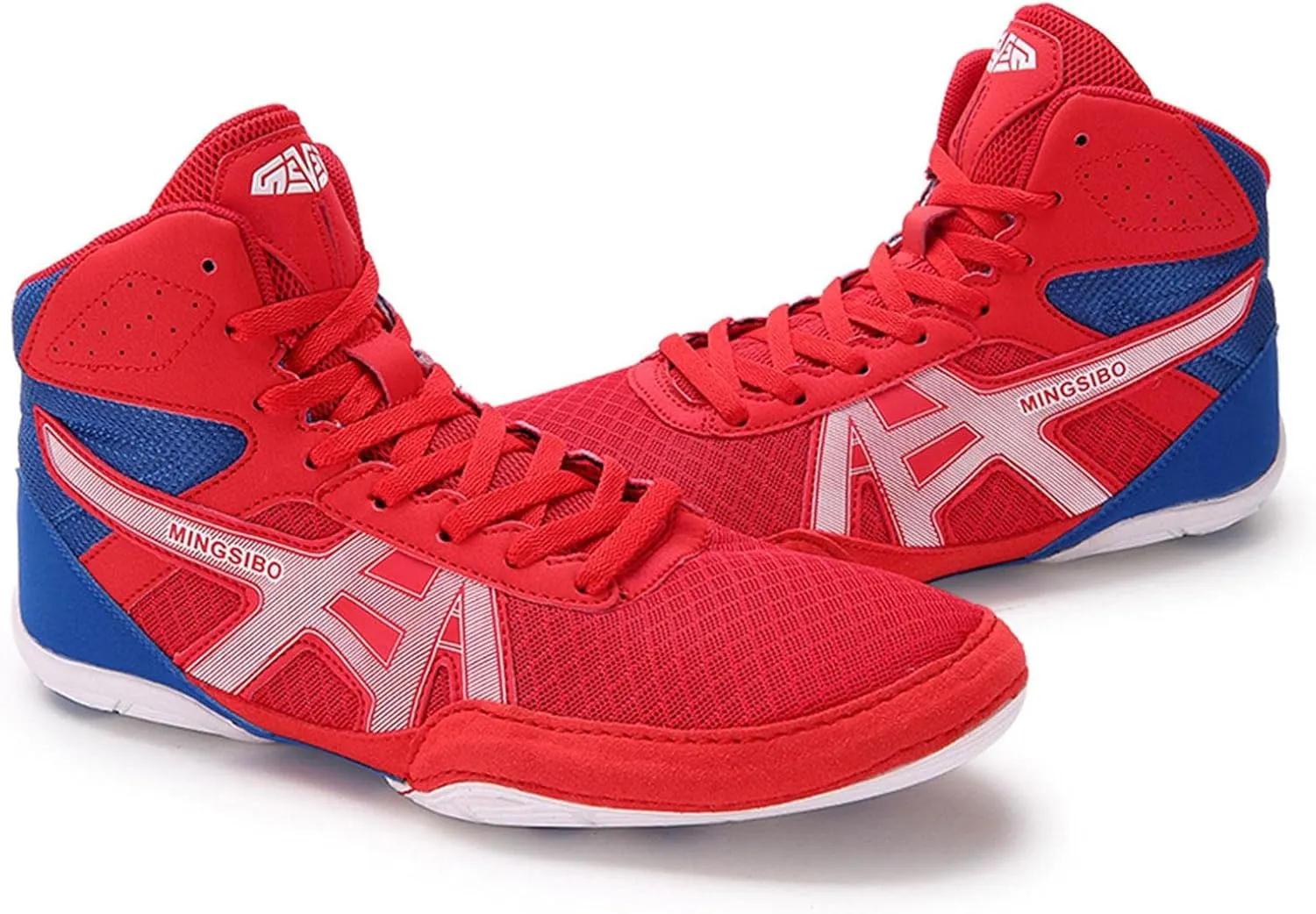 TECDOTO Men's Boxing Shoes Professional Boxer Trainer Shoes, Rubber Sole Breathable Wrestling Shoes Lightweight Bodybuilding Weightlifting MMA Shoes,Red-9