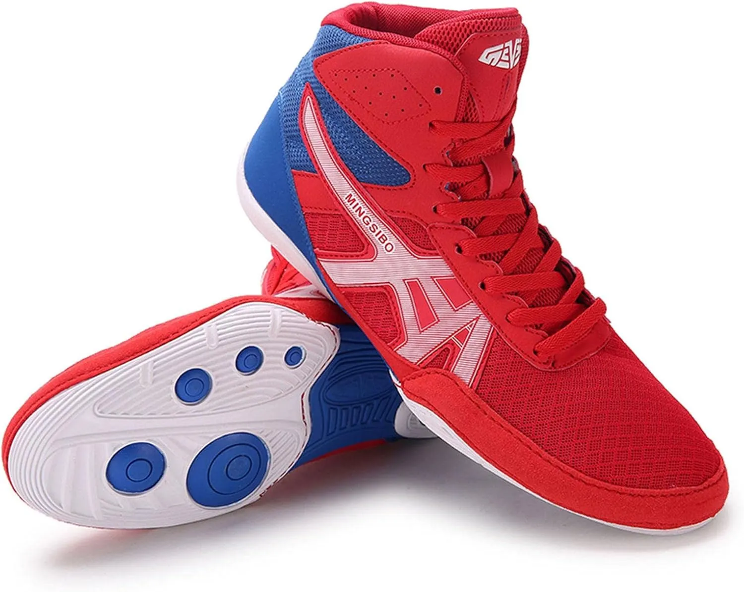 TECDOTO Men's Boxing Shoes Professional Boxer Trainer Shoes, Rubber Sole Breathable Wrestling Shoes Lightweight Bodybuilding Weightlifting MMA Shoes,Red-9