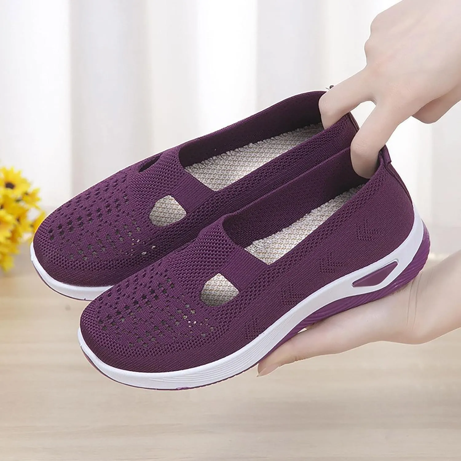 Women's Woven Orthopedic Breathable Soft Sole Slip On Shoes Women High Top Casual Black Shoes Dress Sneakers Black Tennis Shoe Loafers Dress Shoe